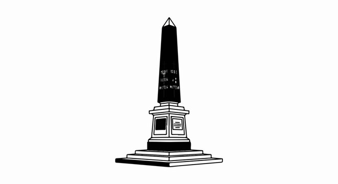 Tall, dark, four-sided monument with a pointed top on a tiered base