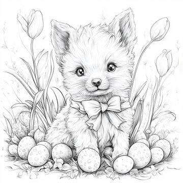 easter fox with easter eggs