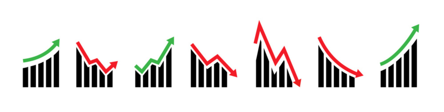 Up and down graph chart icon. Growth increase and decrease sign. Graph or diagram with arrow going up and down. Vector