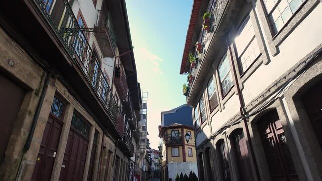 Guimaraes city streets gimbal shot