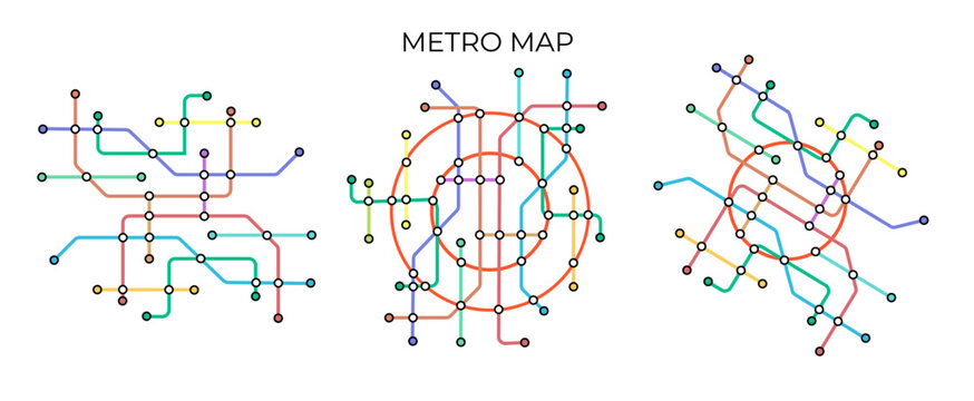 Metro stations and plan of subway with. Fictional metro map of underground. Layout of public passenger transport. Vector