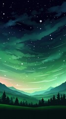 Fototapeta premium Aurora green backgrounds landscape.