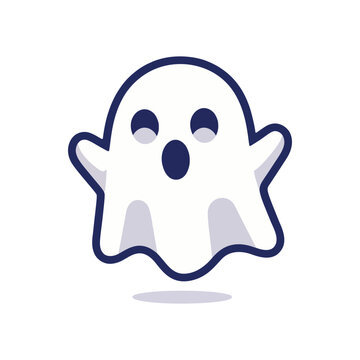 Cute little white sheet ghost mascot with expressive spooky eyes, minimalist cartoon vector design.