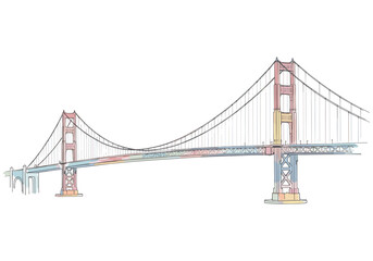 Obraz premium Stylized line drawing of the Golden Gate Bridge with subtle watercolor accents