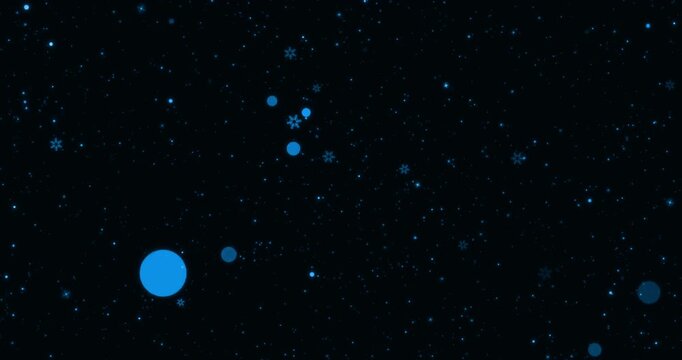 christmas black background with blue snowflakes falling snow from top
