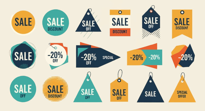 Collection of Sale and Discount Tags and Labels.