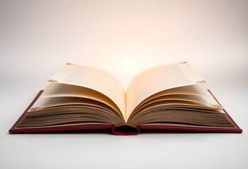Fototapeta premium An open book lies on a surface with pages illuminated from within.