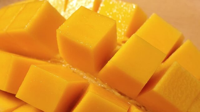 Close-up video of a slice ripe mango	