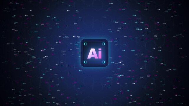 Dynamic Artificial Intelligence Concept: AI Symbol Amidst Flowing Data Streams in a Futuristic Digital Network