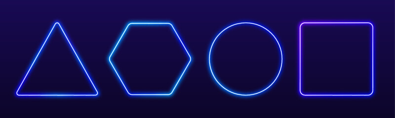 Multicolor neon shapes set triangle square hexagon circle with glowing edges and vibrant light energy png © longstock