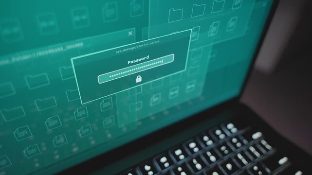 Typing incorrect password key code on laptop computer system by hacker or spy. Window text box requesting access to data archive or personal information. Entering wrong code and access in denied