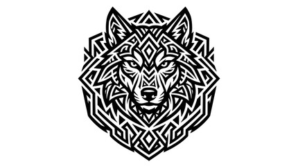 Obraz premium Intricate geometric wolf head design with tribal patterns, perfect for tattoos and graphic art