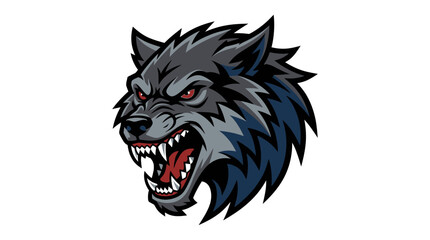 Obraz premium Fierce wolf head illustration showcasing sharp teeth and intense eyes, suitable for branding