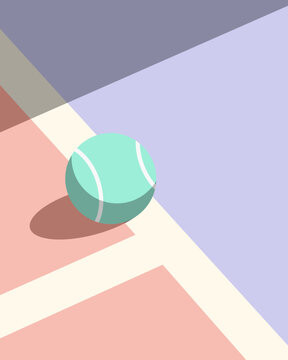 Summer pastel pink and purple tennis court with pastel turquoise tennis ball