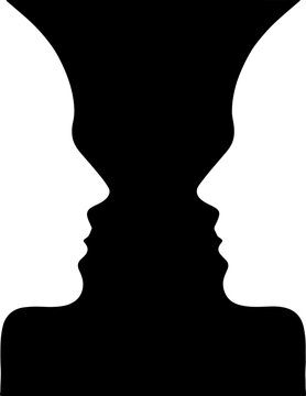 Two faces profile viewed from front forming vase silhouette