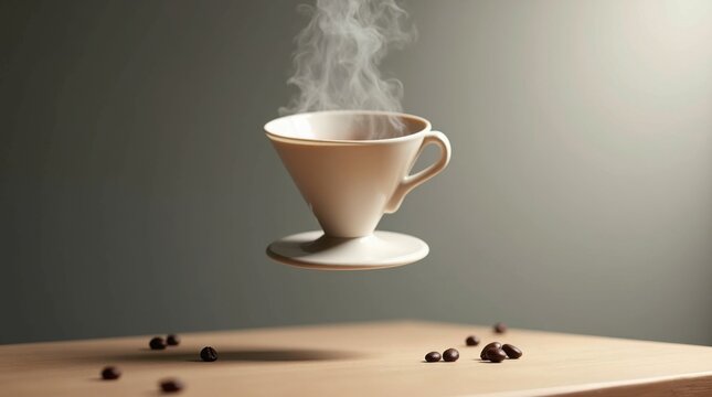 Gotero de caf&eacute; de cer&aacute;mica con un acabado mate suave y una curvatura sutil que flota en el aire