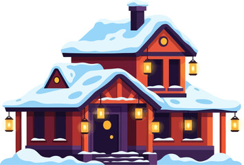 Obraz premium Beautiful snow-covered house at night with warm lights