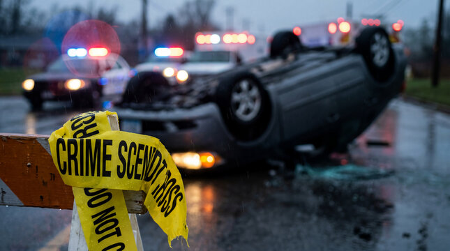 Rollover Accident Scene with Crime Tape
