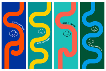Fototapeta premium Abstract Wavy Line Poster Set Colorful Flowing Curve Modern Geometric Vector Background