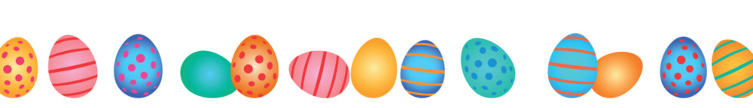Bunt bemalte Ostereier in einer Reihe, horizontal, Banner im Querformat, transparent ohne Hintergrund