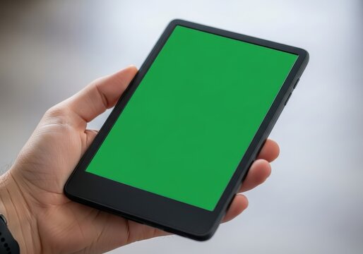 Tablet with Green Screen in Hand Mockup, Technology, Display, Chroma Key