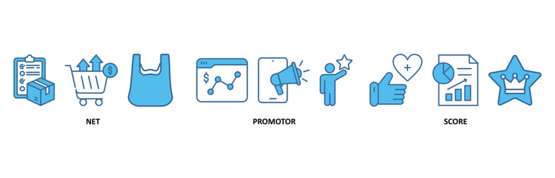 NPS icon set illustration contain net, promotor and score.