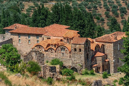 Metropolis and Cathedral of Saint Dimitri in the lower town of the archaeological site of Mistra ( Mystras ), Laconia, Peloponnese, Greece