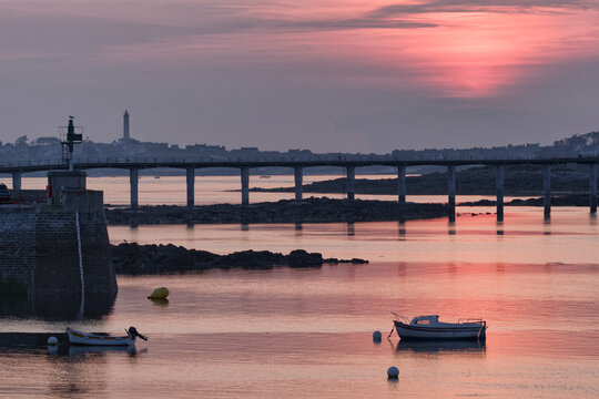 Sunset on Roscoff harbor, Brittany, France. 