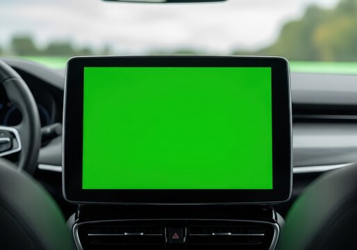 Car Infotainment Screen with Green Screen - Mockup, Blank Display