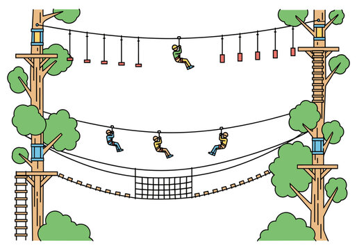 Adventure park with ziplines and rope bridges for outdoor recreation activities