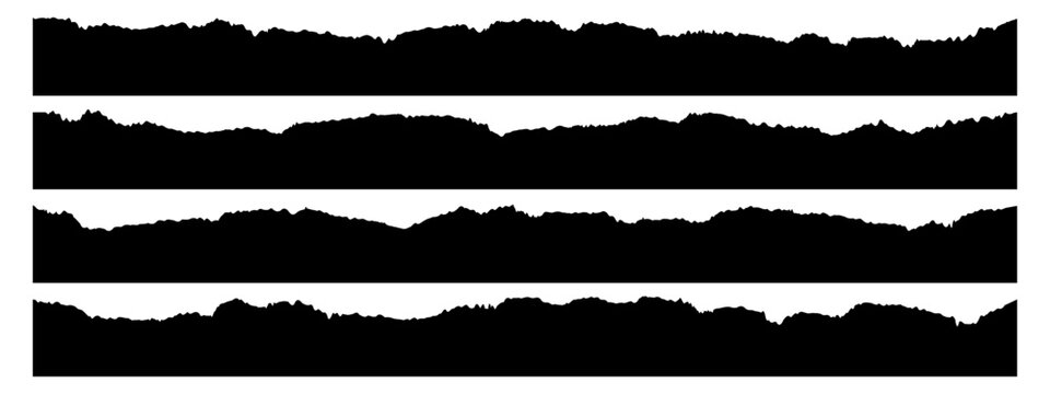 Set of ripped paper, long jagged rectangle, torn paper border vector illustration