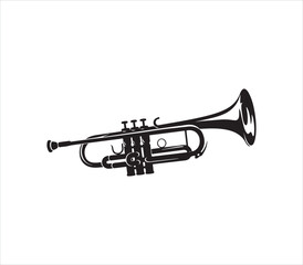 Obraz premium Black and white trumpet illustration isolated on transparent background