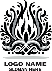 Fototapeta premium Black tribal floral tattoo design with decorative swirl leaves in vintage ornamental vector style