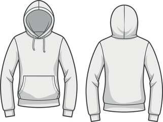Art & ITechnical Flat Sketch of a Women's Slim Fit Pullover Hoodie Featuring a Drawstring Hood Kangaroo Pocket and Ribbed Trim for Fashion Design Templatesllustration © JHURUL