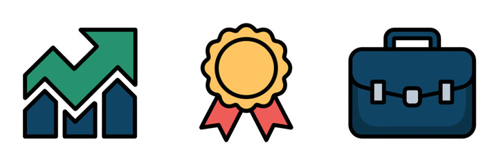 Obraz premium Career promotion icons with award and briefcase – Suitable for employee of the month, salary negotiation, or job growth.