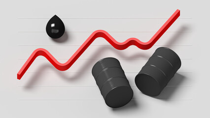 Oil barrel. Chart. Rising oil prices. 3d illustration.
