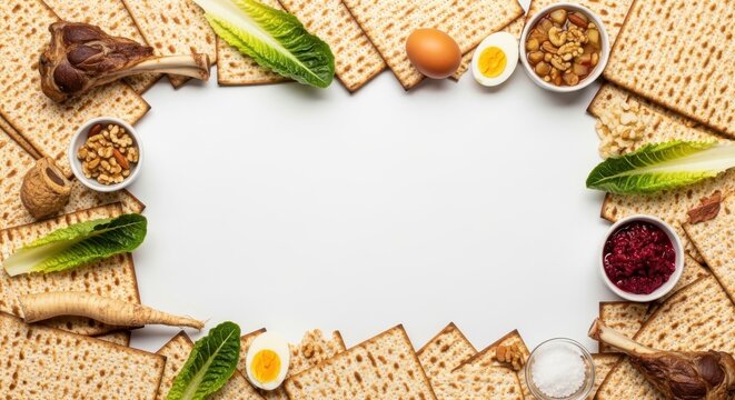 Passover Seder Table Setting with Traditional Food, Matzah, and Symbolic Elements