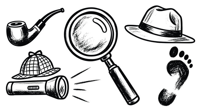 Detective Tools and Clues Collection for Investigation and Mystery Solving