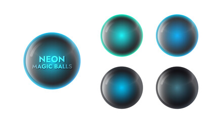 Set of black magic glossy balls with blue neon glow inside © Тарас Примак