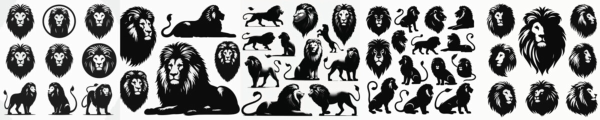 Fototapeta premium Vector set image silhouette of lion