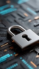 Fototapeta premium Abstract design shows shield and lock symbols representing digital security and protection in a blue energy theme