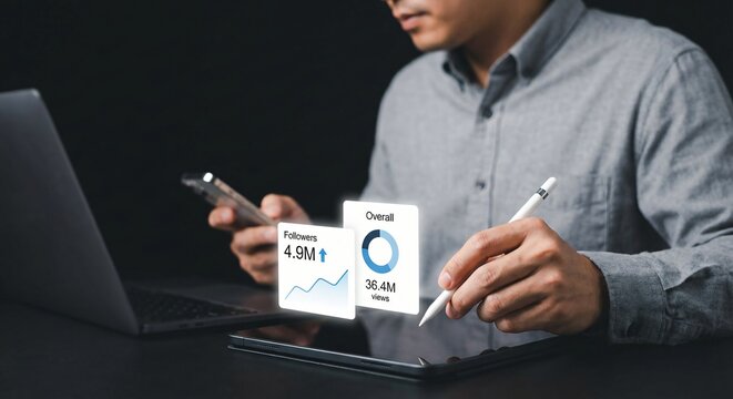 campaign, roas, ads, spend, return, clicks, Businessman analyzing digital marketing campaign data with ROAS, impressions, and performance charts, representing ad spend, clicks, and growth reports.&nbsp;
