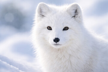 Fototapeta premium Arctic fox with striking white fur in snowy landscape