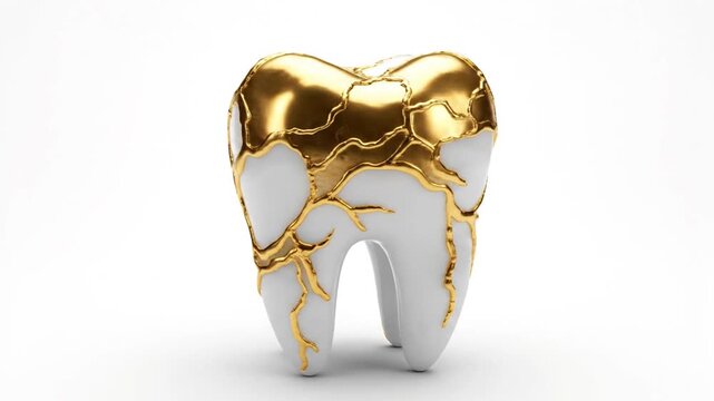 Golden Tooth Model Rotating on White Background.
