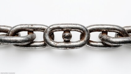 Obraz premium Close-up of a rusty metal chain with oval links against a white background
