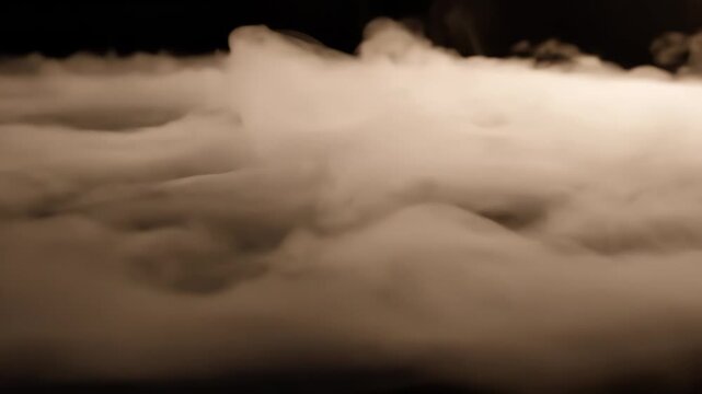 Thick, low-lying theatrical smoke fog rolling across surface in sepia tones, for mystery, dramatic atmosphere, supernatural event