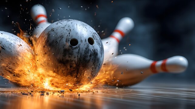 Explosive bowling ball hits pins with fiery impact