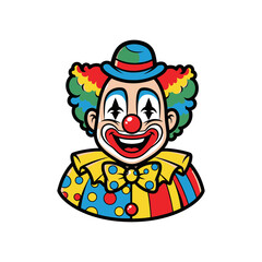Fototapeta premium Colorful Clown Head with Hat and Ruffled Collar.