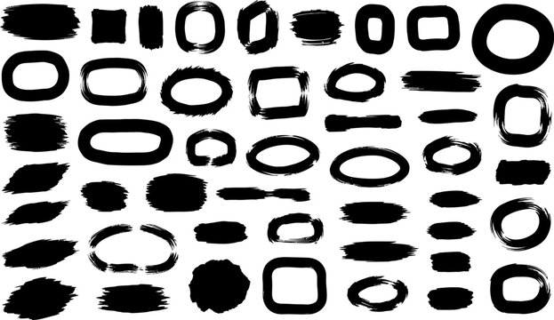 Black Brush Stroke Frames Grunge Paint Circles Vector