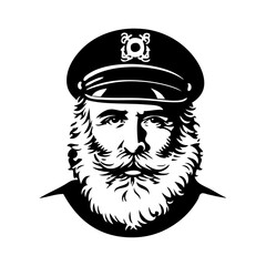 Hombre maduro con gorra de capitán. Dibujo de viejo marinero con barba larga  © teracreonte